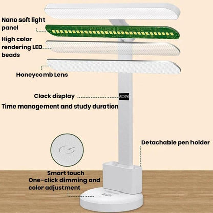 Xiajule Eye-Caring Study Desk Lamp With Time Display 3-Color Temperature Dimmable Reading Bedside Lamp, 1200mAh, 1800mAh