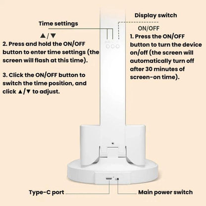 Xiajule Eye-Caring Study Desk Lamp With Time Display 3-Color Temperature Dimmable Reading Bedside Lamp, 1200mAh, 1800mAh