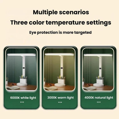 Xiajule Eye-Caring Study Desk Lamp With Time Display 3-Color Temperature Dimmable Reading Bedside Lamp, 1200mAh, 1800mAh