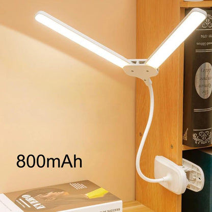 Xiajule Dual-Head Eye-Caring Clip On Lamp, Portable LED Rechargeable Student Reading Lamp, 800mAh, 1200mAh