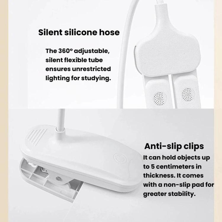 Xiajule Dual-Head Eye-Caring Clip On Lamp, Portable LED Rechargeable Student Reading Lamp, 800mAh, 1200mAh