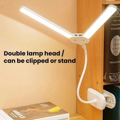 Xiajule Dual-Head Eye-Caring Clip On Lamp, Portable LED Rechargeable Student Reading Lamp, 800mAh, 1200mAh