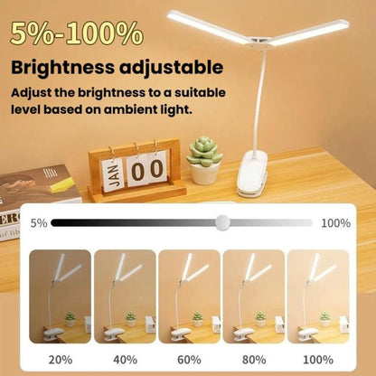 Xiajule Dual-Head Eye-Caring Clip On Lamp, Portable LED Rechargeable Student Reading Lamp, 800mAh, 1200mAh