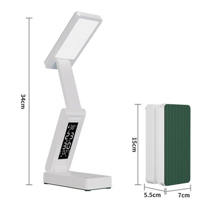 Xiajule Rechargeable Smart Digital Display Clock Folding Desk Lamp, Eye-Caring Study Bedside Reading Light