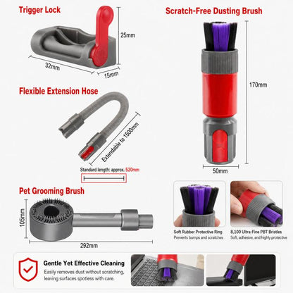 Scratch-Free Dusting Brush Accessories Kit For Dyson V7 V8 V10 V11 V15 Vacuum Attachment Set, 3-in 1 Red, 3-in-1 Gray, 4-in-1 Red, 4-in-1 Gray