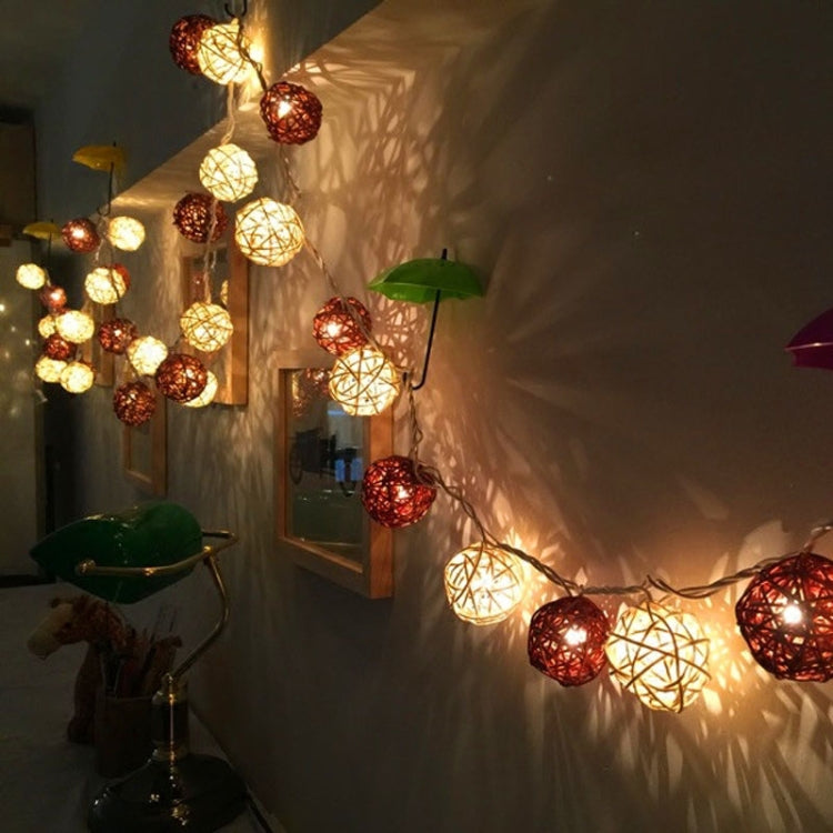 20 LEDs Rattan Balls Lights Fairy Holiday Christmas Outdoor LED Decorative Lamp, 4m Battery Style, 5m Plug-in Style