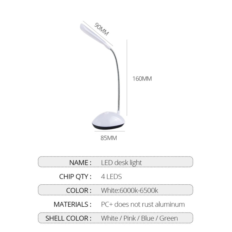 2 PCS Flexible Adjustable Portable Bedroom Reading Desk Lamp LED Night Light for Children, White, Pink, Blue, Green