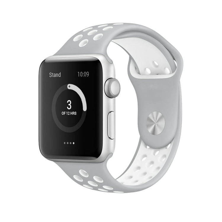For Apple Watch Series 10 42mm / 9&8&7 41mm / SE 3&SE 2&6&SE&5&4 40mm / 3&2&1 38mm Fashionable Classical Silicone Sport Watch Band(Grey White), WA1230A, WA1230B, WA1230BG, WA1230BH, WA1230BL, WA1230BM, WA1230BR, WA1230BY, WA1230C, WA1230D, WA1230DW    ...
