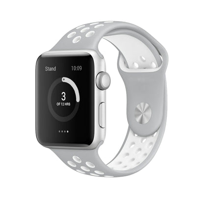 For Apple Watch Series 10 42mm / 9&8&7 41mm / SE 3&SE 2&6&SE&5&4 40mm / 3&2&1 38mm Fashionable Classical Silicone Sport Watch Band(Grey White), WA1230A, WA1230B, WA1230BG, WA1230BH, WA1230BL, WA1230BM, WA1230BR, WA1230BY, WA1230C, WA1230D, WA1230DW    ...