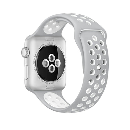 For Apple Watch Series 10 42mm / 9&8&7 41mm / SE 3&SE 2&6&SE&5&4 40mm / 3&2&1 38mm Fashionable Classical Silicone Sport Watch Band(Grey White), WA1230A, WA1230B, WA1230BG, WA1230BH, WA1230BL, WA1230BM, WA1230BR, WA1230BY, WA1230C, WA1230D, WA1230DW    ...