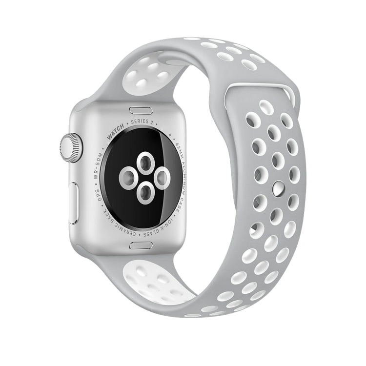 For Apple Watch Ultra 49mm&Watch Ultra 2 49mm / Series 10 46mm / 9&8&7 45mm / SE 3&SE 2&6&SE&5&4 44mm / 3&2&1 42mm Fashionable Classical Silicone Sport Watch Band(Grey Yellow), WA1231A, WA1231B, WA1231BG, WA1231BH, WA1231BL, WA1231BM, WA1231BR, WA1231B...